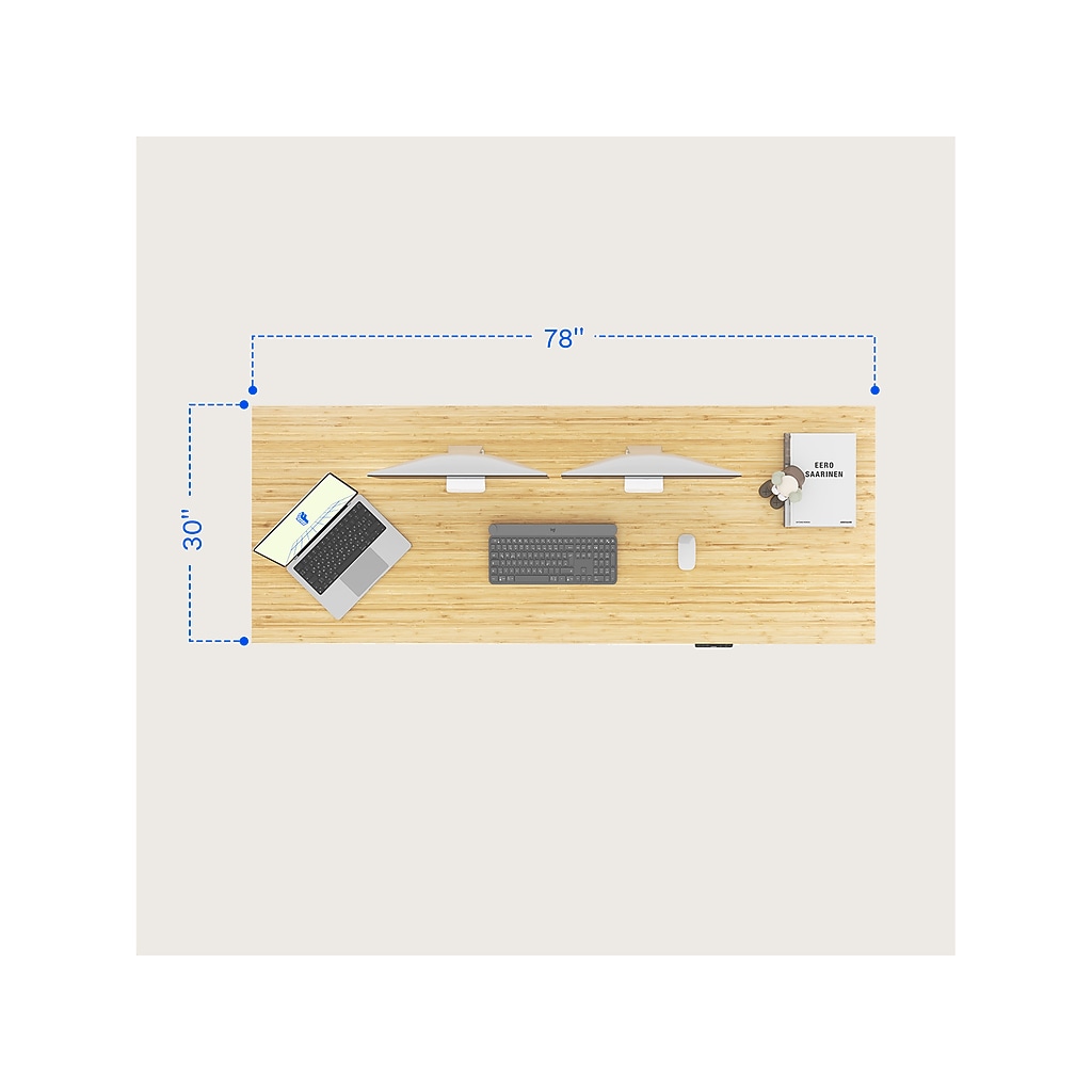 Top view diagram showing 78-inch length and 30-inch depth of desk