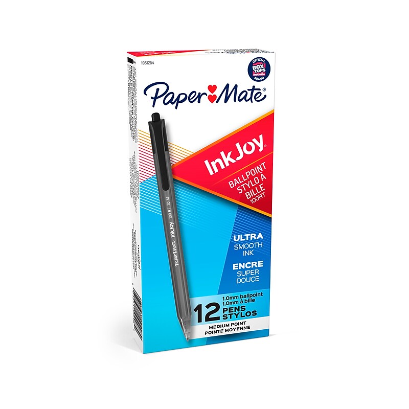 Paper Mate InkJoy 100RT Retractable Ballpoint Pen, Medium Point, Black Ink, Dozen (1803472) image 1