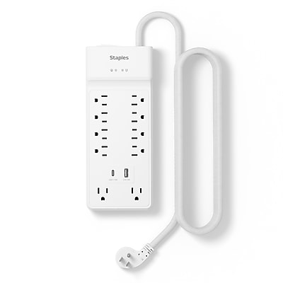 Staples TECH 10-Outlet 2-USB Port Surge Protector, 6′, 3000 Joules, White (ST62776) Simolary simolary.com