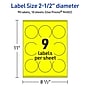 Avery Laser/Inkjet Round Multipurpose Labels, 2.5" Dia., Neon Yellow, 90/Pack (94502)~#|#~6AE4BD9A-473D-4809-8E438EEECB8ABE3B_sc7