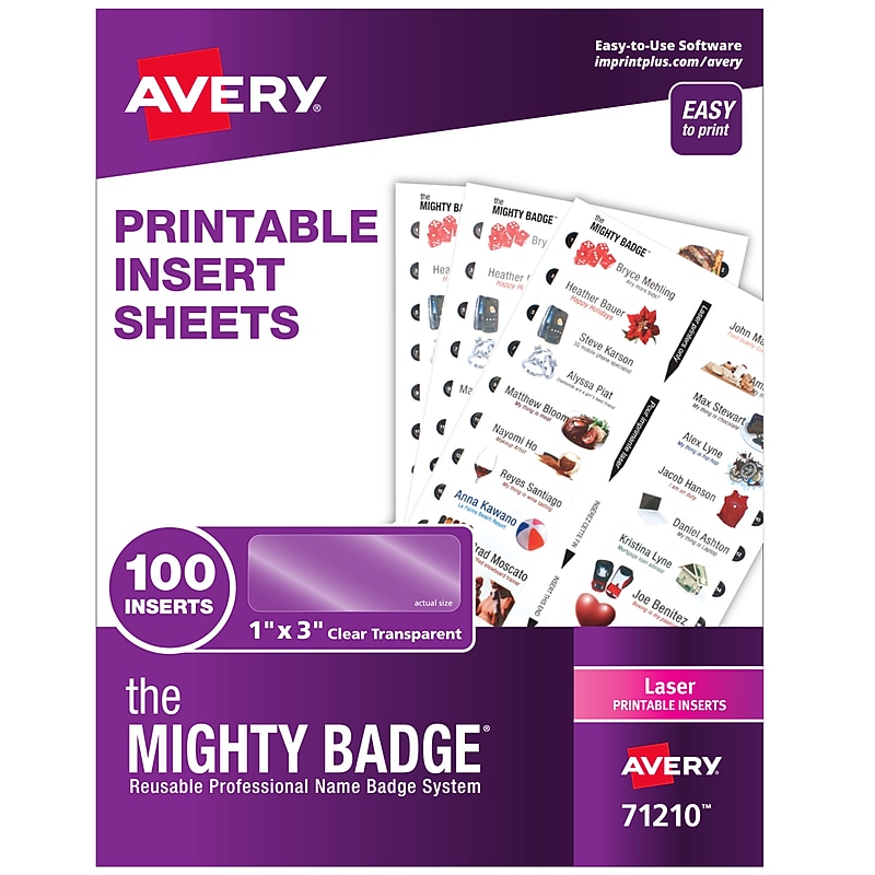 Avery Printable Insert Sheets, 1" x 3", 100/Pack (71210) image 1