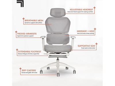 Sharper Image S-850 Heated Ergonomic Mesh Swivel Executive Massage Chair with Footrest - Thumbnail 3