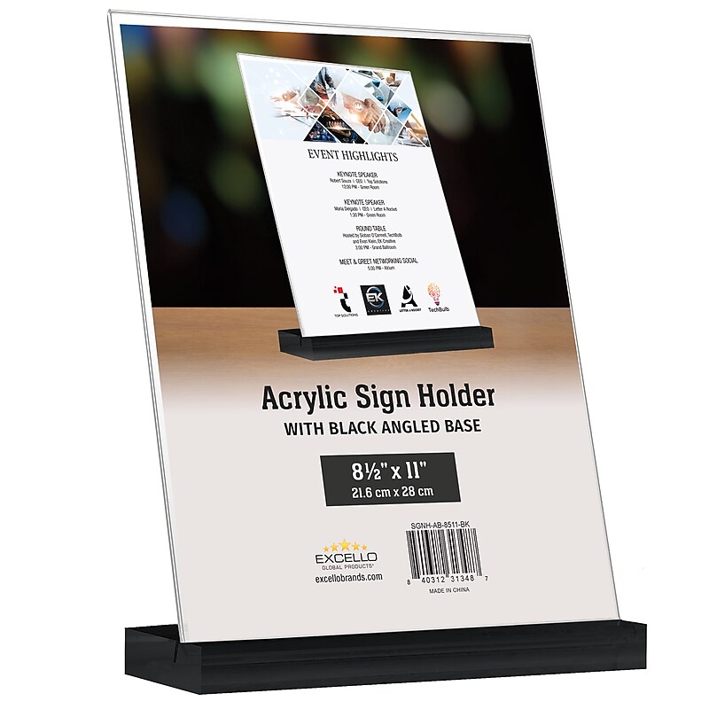 Global Printed Products Sign Holder, 8.5" x 11", Vertical, Table Top, Black/Clear Acrylic (SGNH-AB-8511-BK) image 1