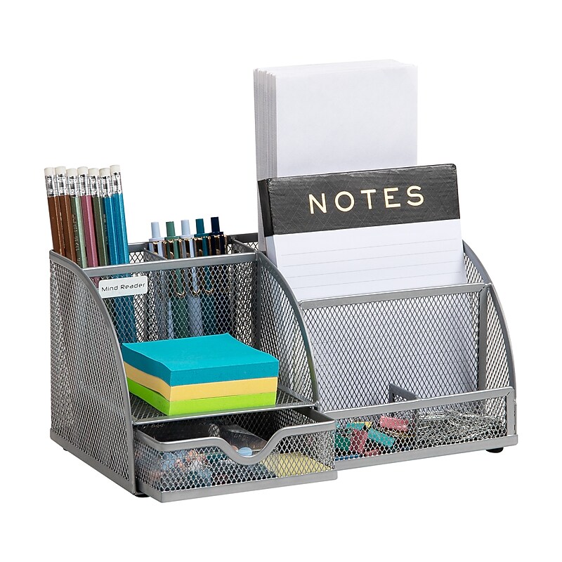 Mind Reader 7-Compartment Metal Desk Organizer File and Accessory Storage, Silver (JOEORG-SIL) image 1