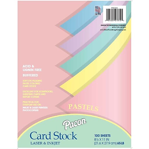 Pastel Card Stock, 5 Assorted Colors, 8-1/2 X 11, 100 Sheets