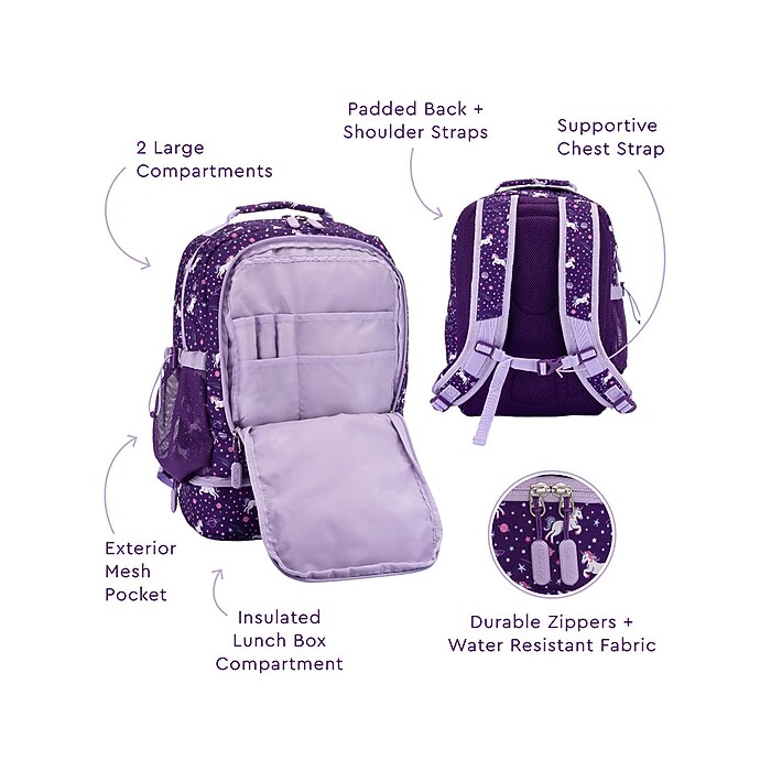 bentgo Kids Prints Unicorn Backpack w/ Lunch Box, Purple (BGBKPAK