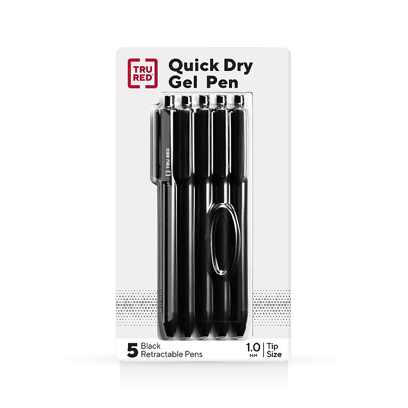 TRU RED™ Retractable Quick Dry Gel Pen, Medium Point, 1.0mm, Black, 5/Pack (TR56952) image 1