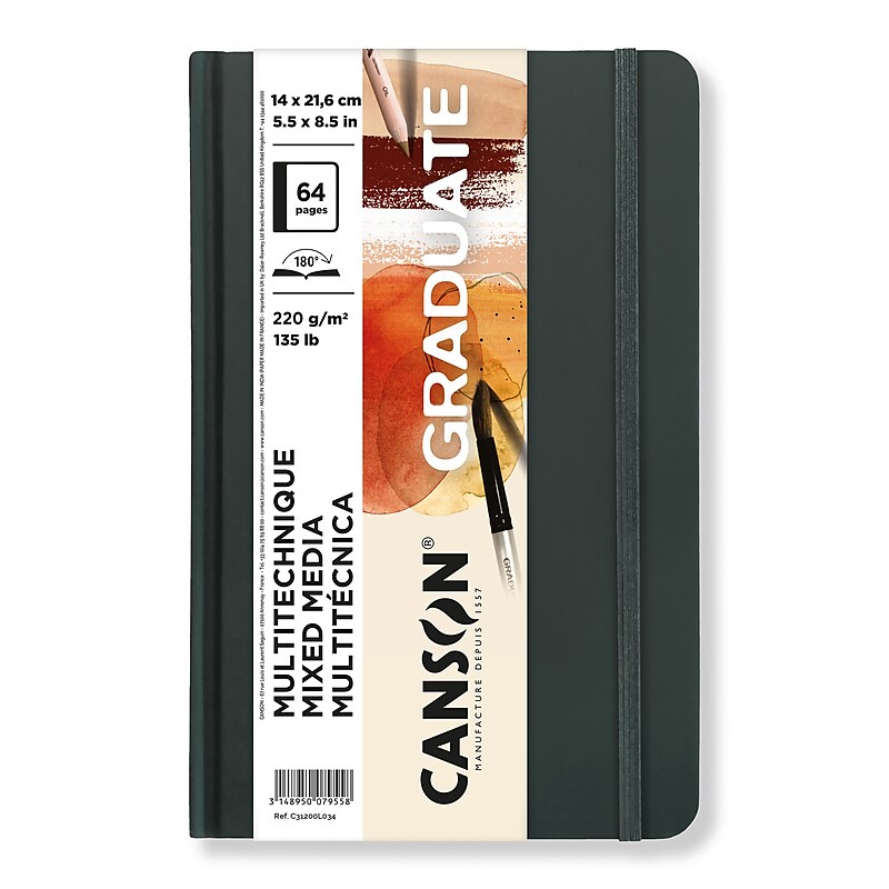 Canson Graduate 5.5" x 8.5" Hard Bound Mixed Media Art Book, 32 Sheets/Book, 5/Bundle (MCX31200L034-5) image 1