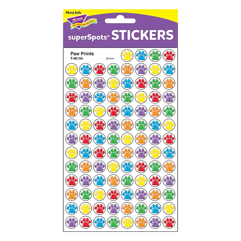 Trend Enterprises, Inc. SuperSpots® Paw Prints Stickers, Multicolor, 800/Pkg image 1