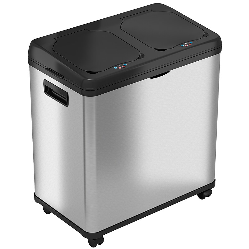 iTouchless Stainless Steel Sensor Recycle Bin & Kitchen Trash Can with Black Lid, 16 Gallon (IT16RB) image 1