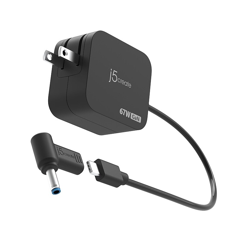 j5create GaN 67W USB Type-C Mini Charger with 4.5mm DC Converter, Black (JUP1565) image 1