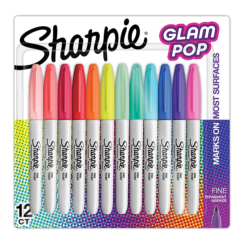 Sharpie Glam Pop Permanent Markers, Fine Tip, Assorted, 12/Pack (2185226) image 1