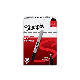 Sharpie Permanent Markers, Fine Tip, Black, 36/Pack (1884739)