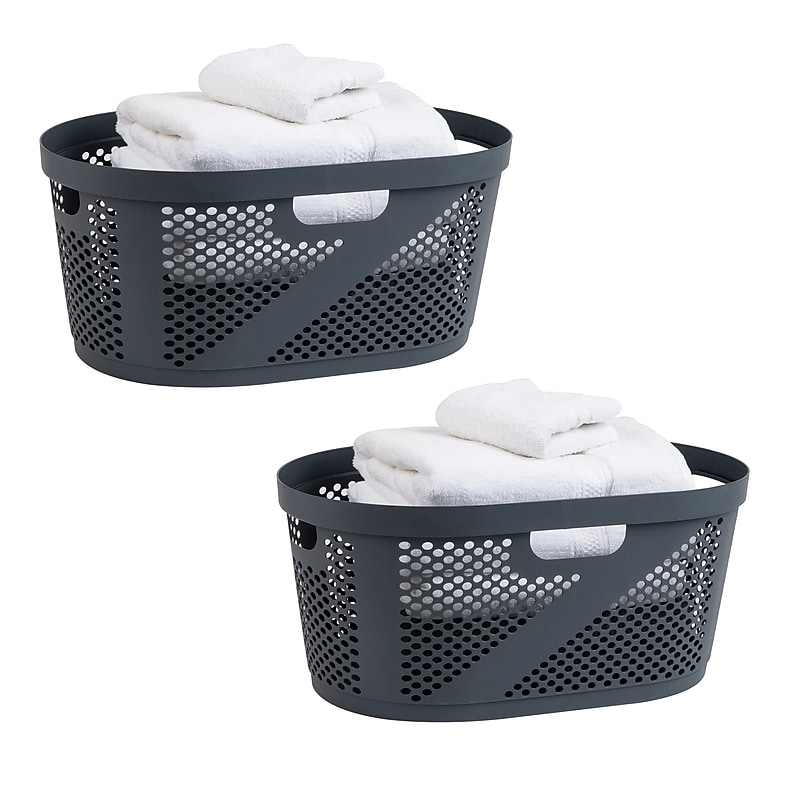 Mind Reader 10.57-Gallon Laundry Basket with Handles, Plastic, Gray, 2/Set (2HHAMP40-GRY) image 1