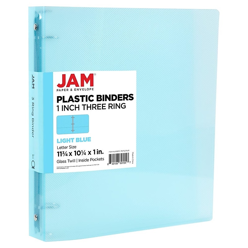 JAM Paper 1" 3-Ring Flexible Poly Binder, Light Blue (PB75239LB) image 1