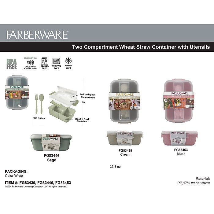 タッパーウェア　mono Farberware Bento Box, 2-Compartment, Ivory, 33.8 oz. (FG83439