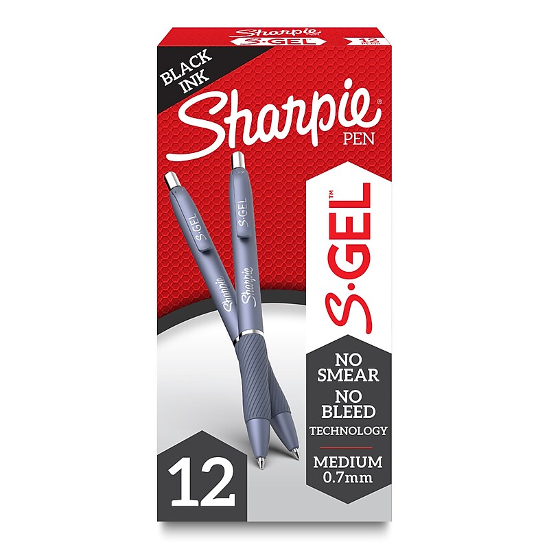 Sharpie S-Gel Retractable Gel Pen, Medium Point, Black Ink, Dozen (2126232) image 1