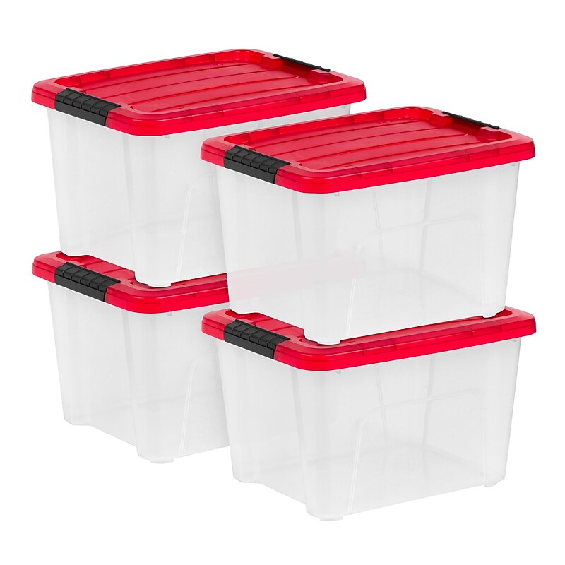 Iris 20.5 Quart Storage Container with Lid, Plastic, Red, 4/Pack (500263) image 1