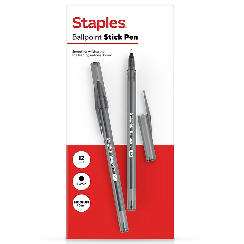Staples Ballpoint Pen, Medium Point, 1.0mm, Black Ink, Dozen (ST52861) image 1