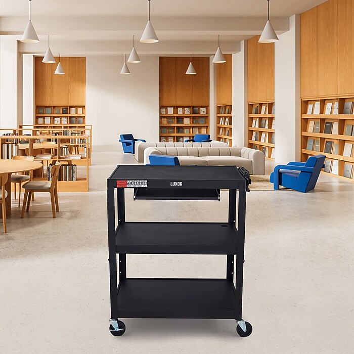 Luxor LEADER XL 3-Shelf Adjustable Media Utility Cart with Pullout