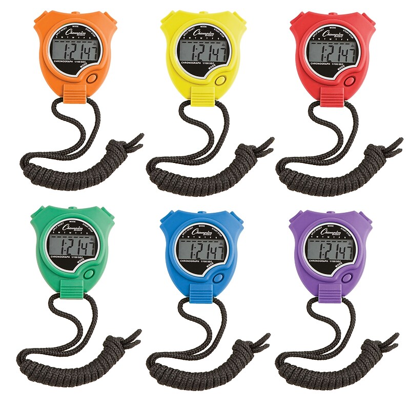 Champion Sports Digital Stopwatches, Assorted Colors, 6/Set (910SET) image 1