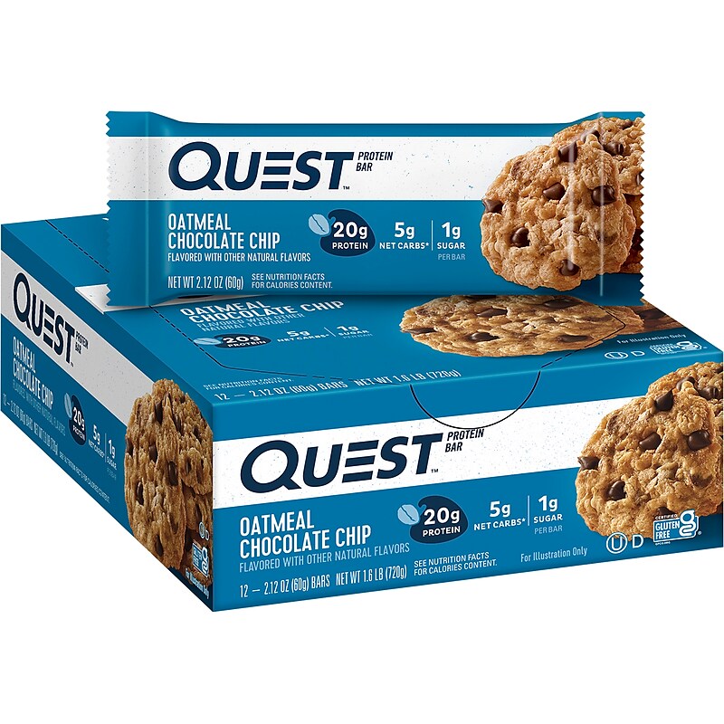Quest Gluten Free Oatmeal Chocolate Chip Protein Bar, 2.12 oz., 12 Bars/Box (QPBOCC12) image 1