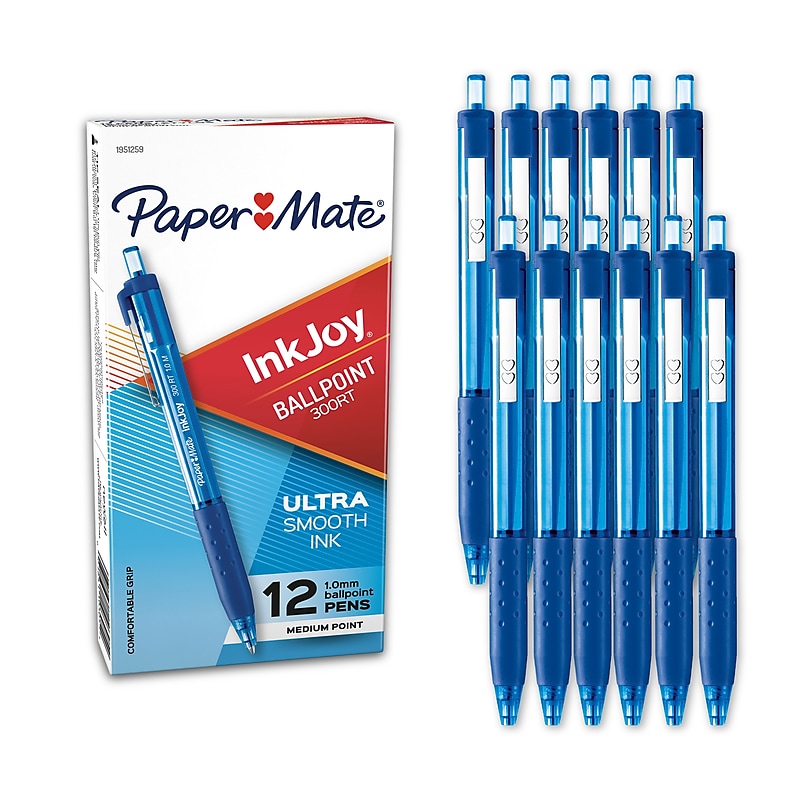 Paper Mate InkJoy 300 RT Retractable Ballpoint Pen, Medium Point, Blue Ink, Dozen (1951259) image 1
