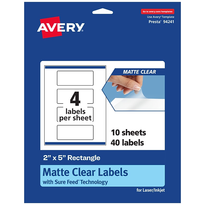 Avery Laser/Inkjet Rectangle Multipurpose Labels, 2" x 5", Clear, 40/Pack (94241) image 1
