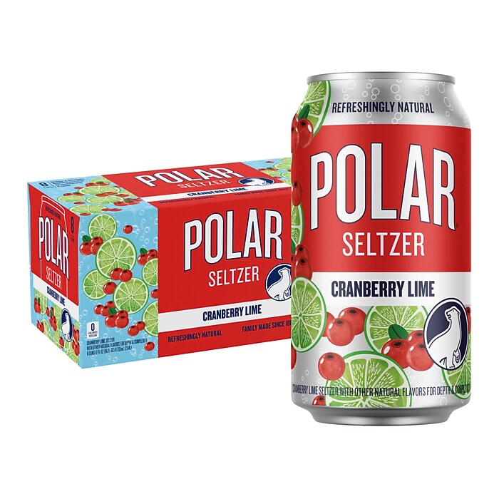 Polar Cranberry Lime Seltzer Water, 12 oz., 8 Cans/Box, 3 Boxes