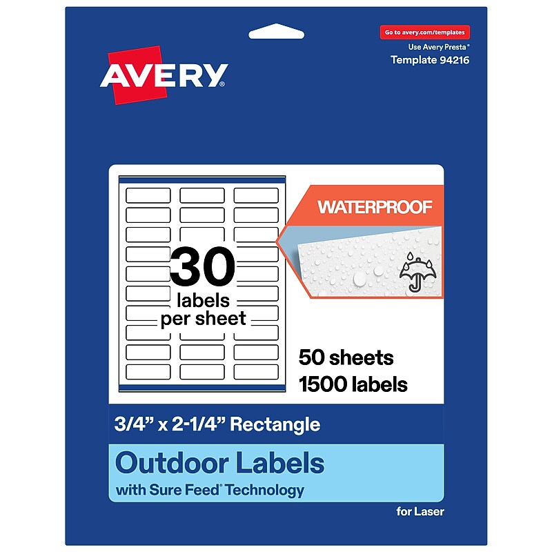 Avery Rectangle Laser Multipurpose Labels, 0.75" x 2.25", White, 1500/Box (19479399234) image 1