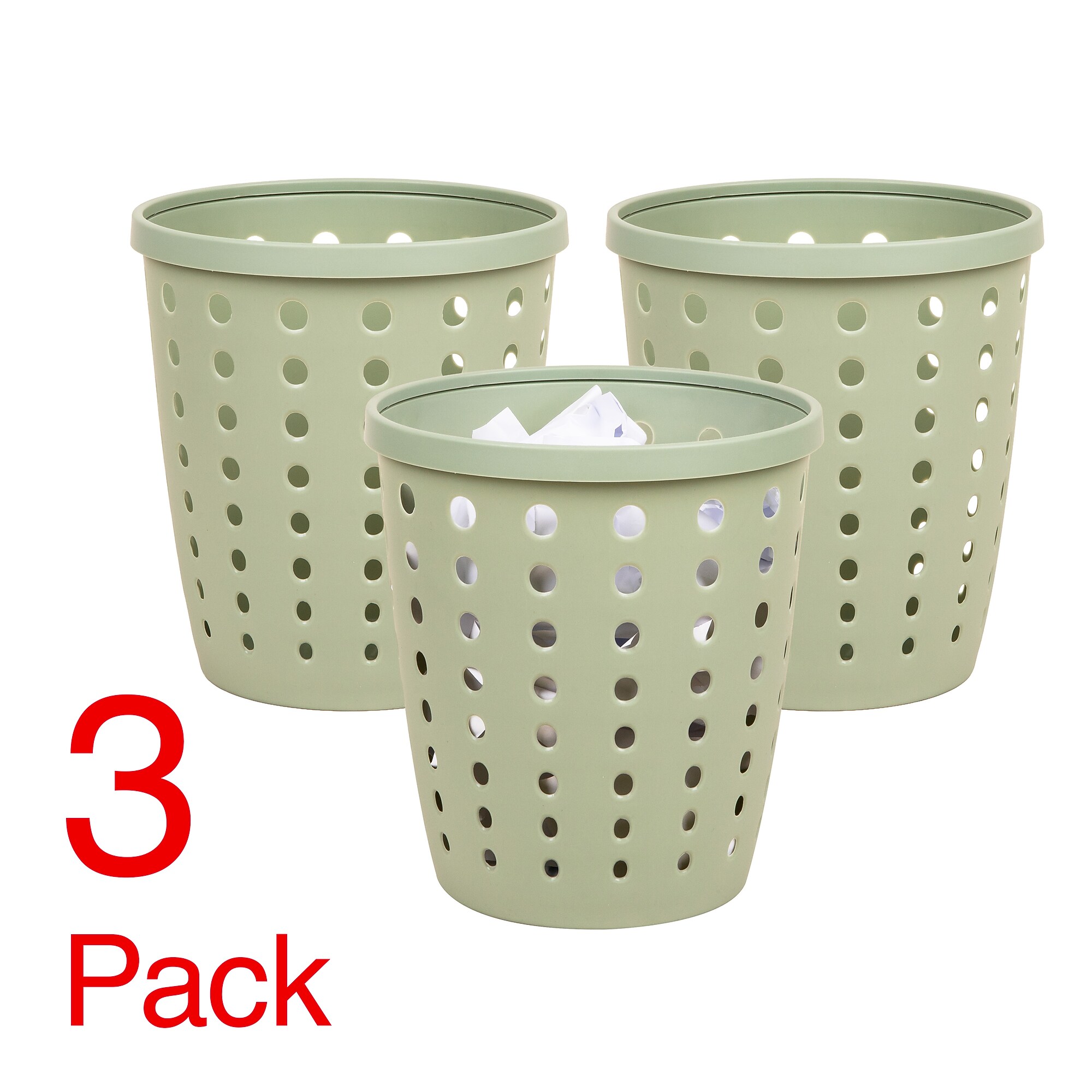 Staples Plastic Trash Can, 2.8 Gallon, Sage Green, 3/Pack (ST63900) Sansujyuku sansujyuku.com