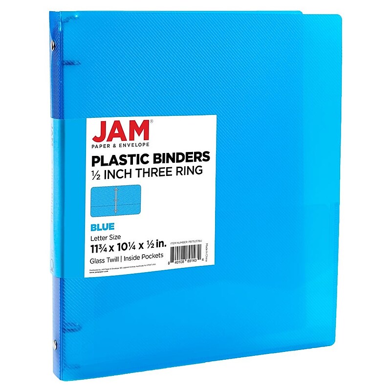 JAM Paper 1/2" 3-Ring Flexible Poly Binder, Blue (PB75237BU) image 1