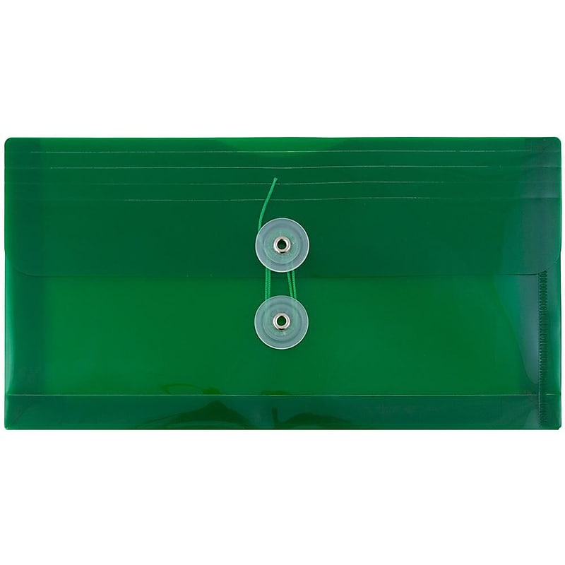 JAM Paper Premium Plastic Filing Envelope with Button & String Closure, Green, 3/Pack (921B1GRX3) image 1