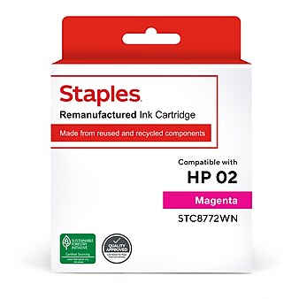 Staples Remanufactured Magenta High Yield Ink Cartridge Replacement for HP 02 (TRC8772WN/STC8772WN)