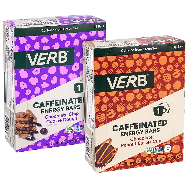 VERB Caffeinated Gluten Free Assorted Energy Bar Variety Pack, 0.92 oz., 32/Pack (600-04178) image 1