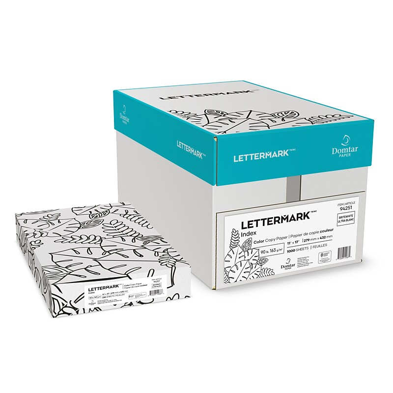 Lettermark Colors Index 90 lb. Index Paper, 11" x 17", Brightwhite, 250 Sheets/Carton (94251) image 1