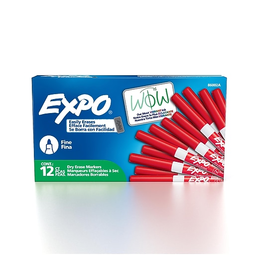 Expo Dry Erase Markers, Fine Tip, Red, 12/Pack (86002) | Staples