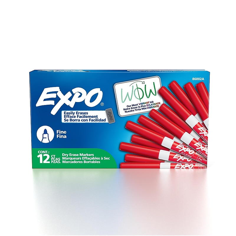 Expo Dry Erase Markers, Fine Tip, Red, 12/Pack (86002) image 1