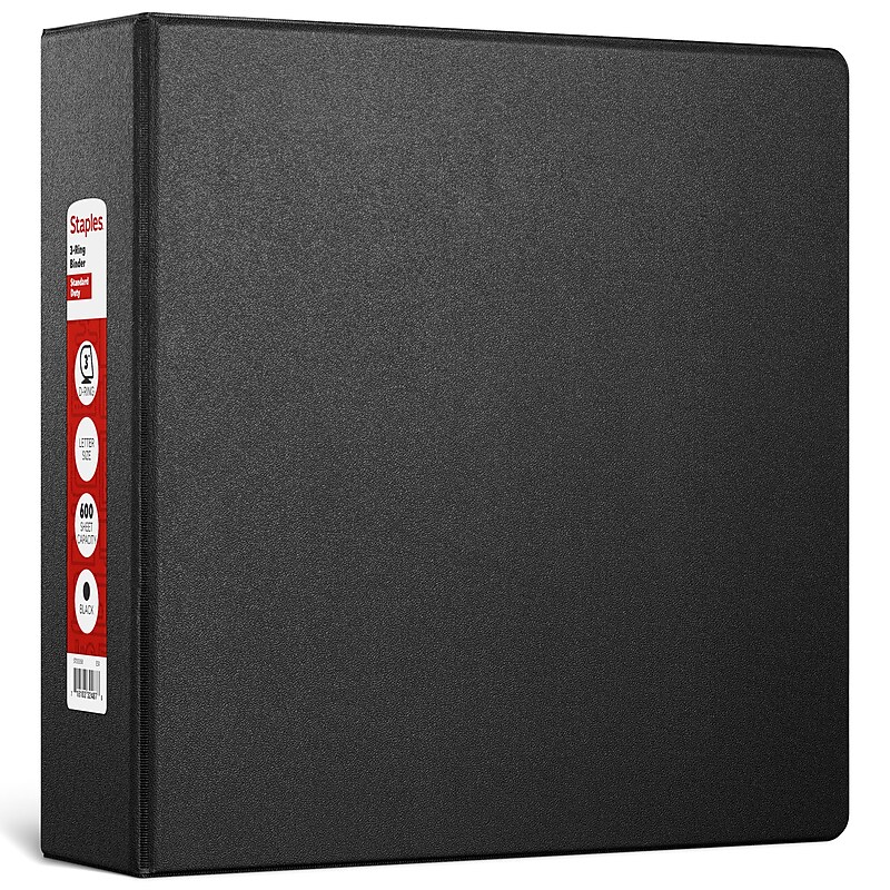 Staples 3" 3-Ring Non-View Binder, D-Ring, Black (55358/26307) image 1