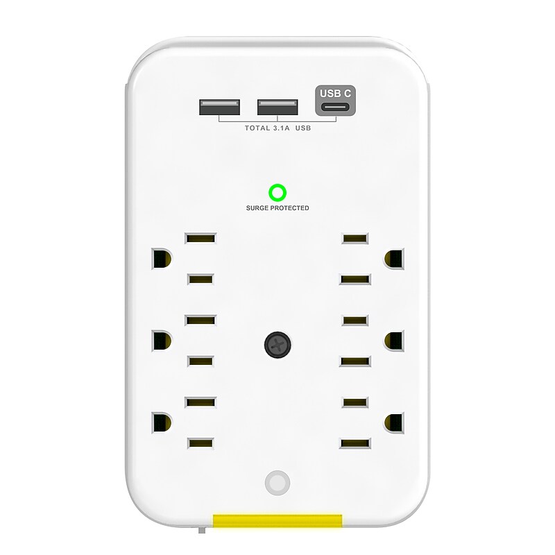Power by GoGreen Wall Tap Surge Protectors Indoor/Outdoor Extension Cord, 6-Outlet, White (GG-62A1C) image 1