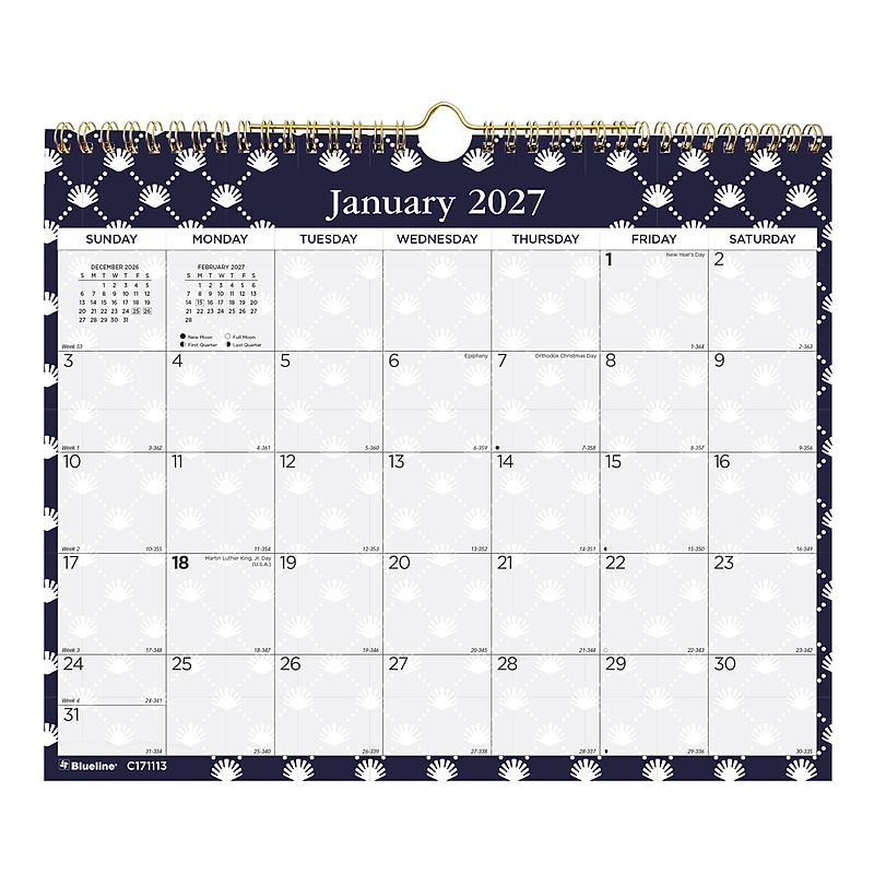 2027 Blueline Nautical 15" x 12" Monthly Wall Calendar, White/Navy (C171113-27) image 1