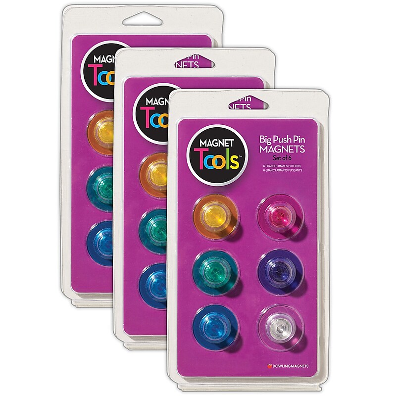 Dowling Magnets Magnet Tools Big Push Pin Magnets, 6/Pack, 3 Packs (DO-735021-3) image 1