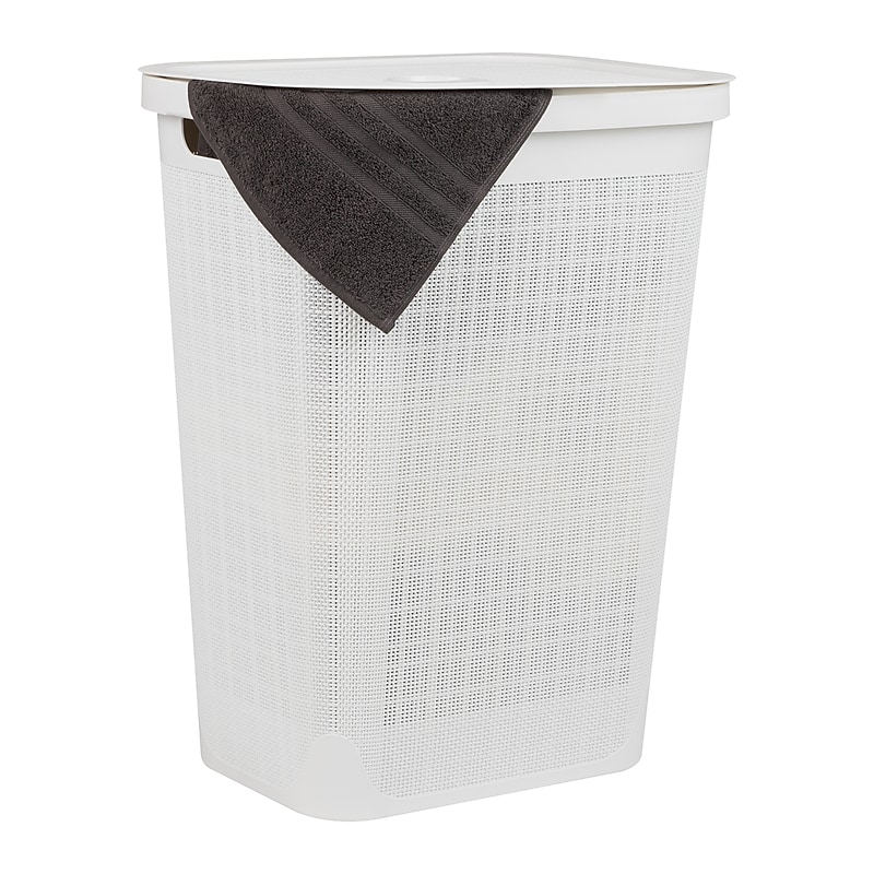 Mind Reader 15.85-Gallon Hamper with Lid, Plastic, White (60FABHAMP-WHT) image 1