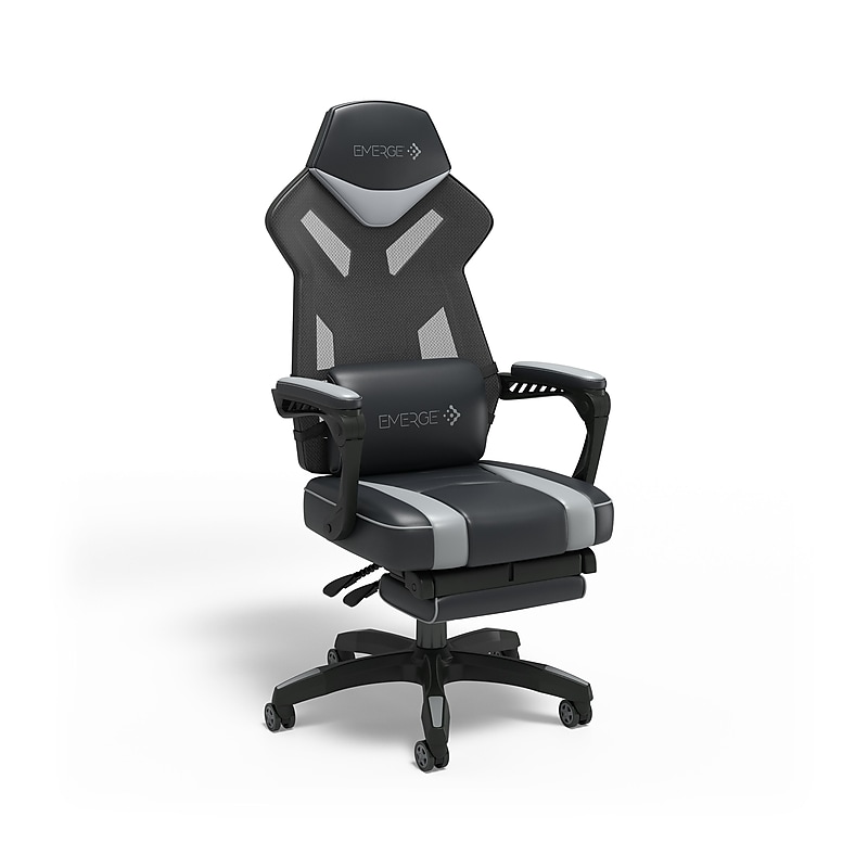 Staples Emerge Vomax Bonded Leather Ergonomic Gaming Chair, Black/Gray (61364) image 1