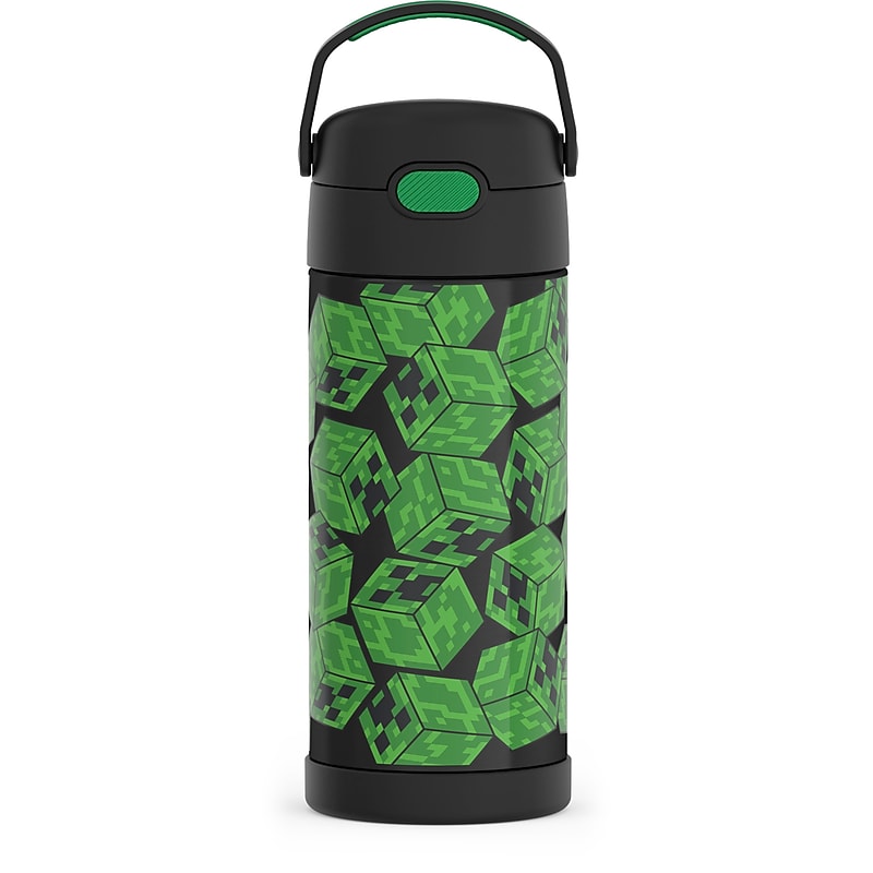 Thermos FUNtainer Minecraft Stainless Steel Vacuum Insulated Water Bottle, 16 oz., Green & Black (F42106MI6ST) image 1