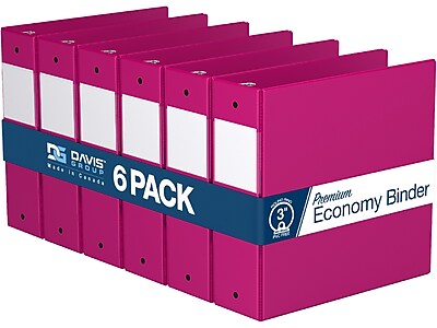 Davis Group Premium Economy 3" 3-Ring Non-View Binder, Pink, 6/Pack (2314-43-06)