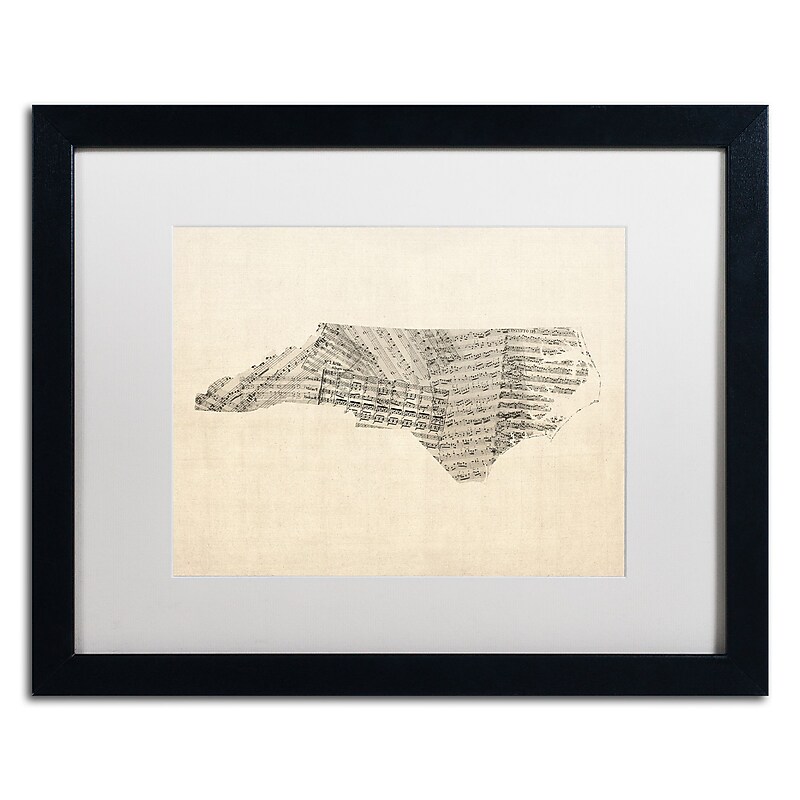 Trademark Fine Art ''Sheet Music Map of North Carolina'' by Michael Tompsett 16" x 20" Black Frame (MT0525-B1620MF) image 1