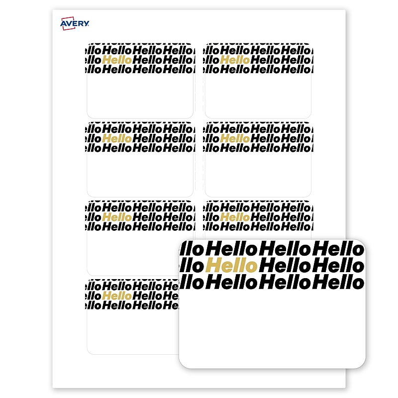 Avery Adhesive Name Tags, Pre-printed Gold/Black Hello Design image 1