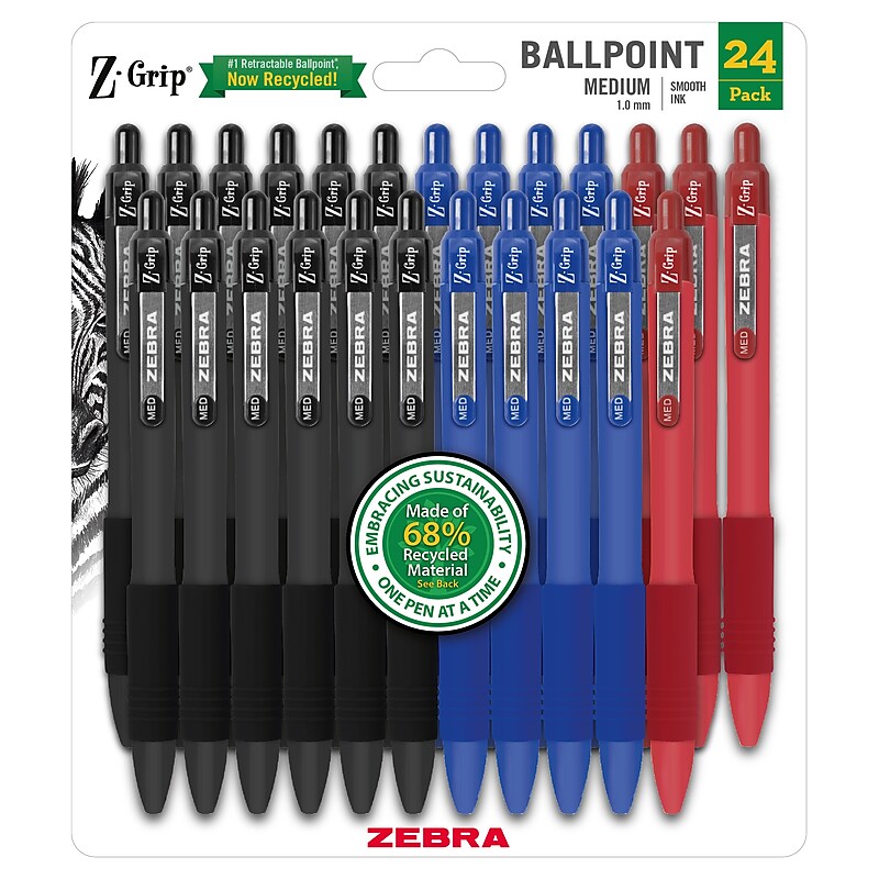 Zebra Z-Grip Ballpoint Pens, Medium Point, 1.0mm, Assorted Ink, 24/Pack (20620) image 1
