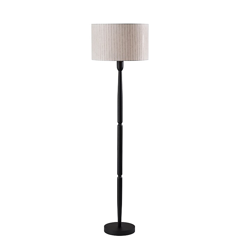 Adesso Nigel 61"H Black Floor Lamp with Off-White Linen Shade (4358-01) image 1